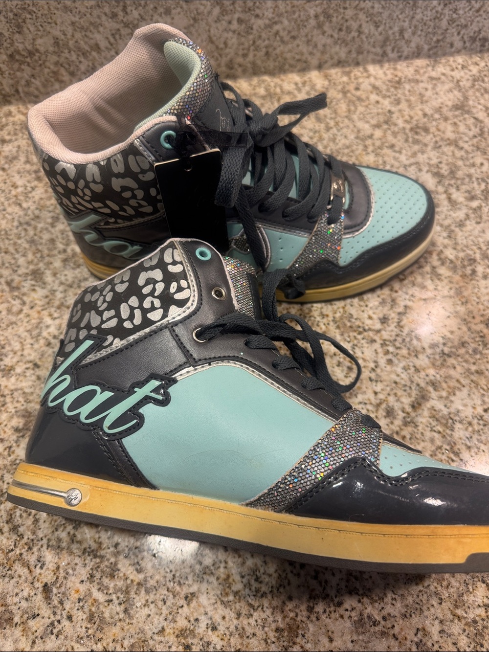 Vintage Baby Phat Y2K Lana High Top Sneakers Teal Cheetah Cat Logo Size 8